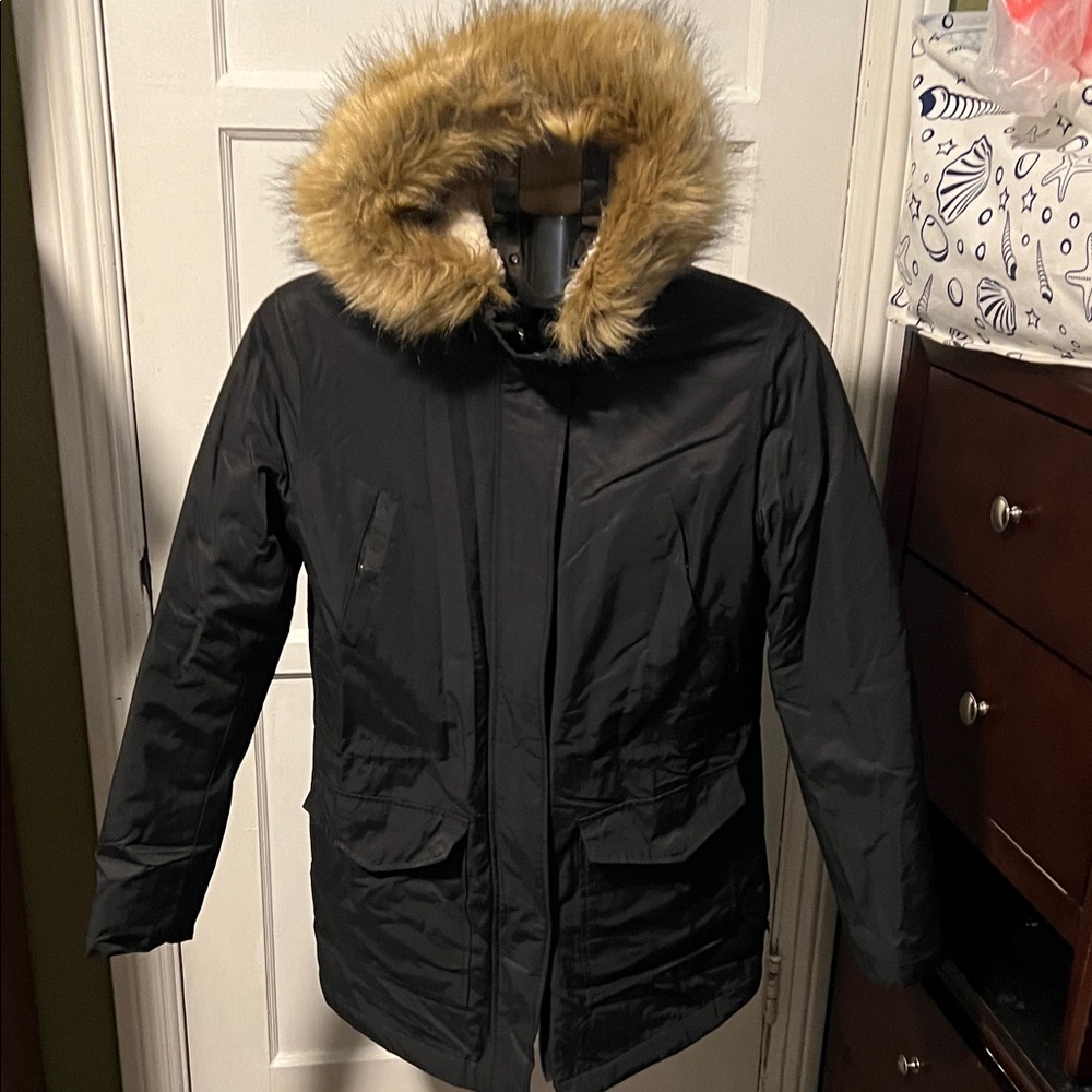 Levi's Black Puffer Jacket with Faux Fur Hood